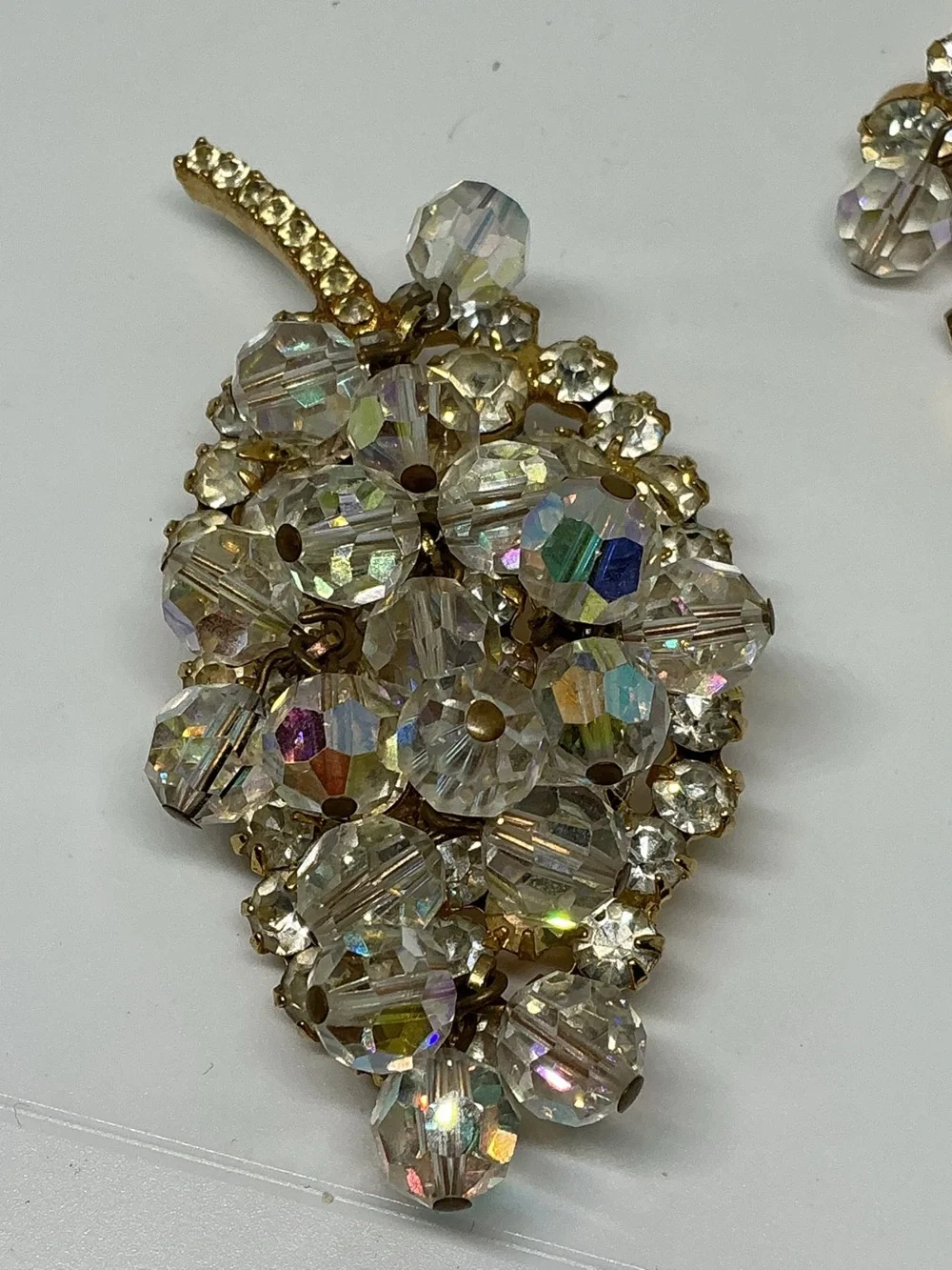 VTG Juliana AB Crystal Rhinestone Cha Cha Leaf Brooch Clip Earring Set Verified